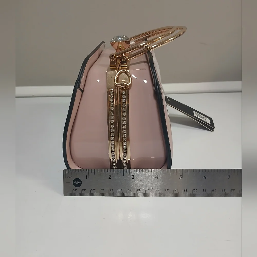 La Terre Fashion Blush Pink Patent & Gold Baguette Mini Bag Flawed New!